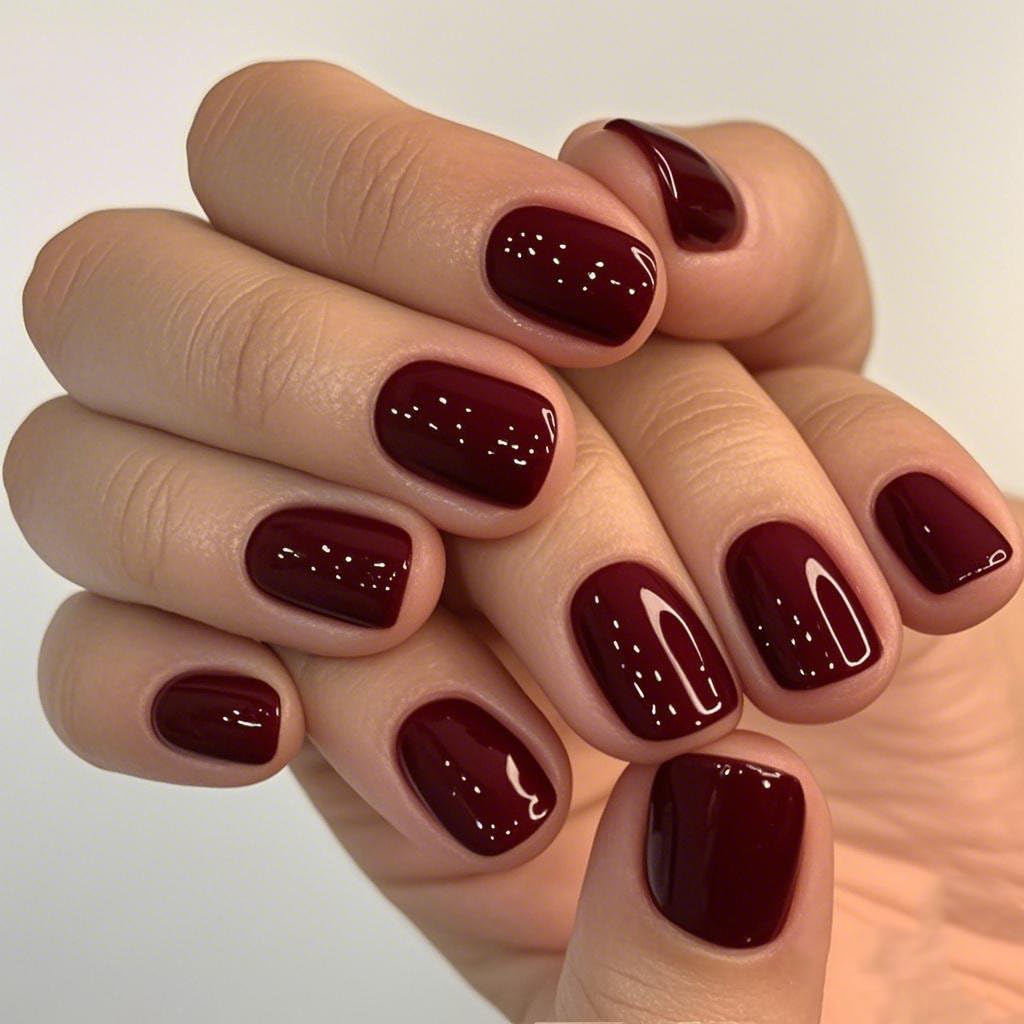 GLAMERMAID Extra Short Press on Nails 24PCS, Handmade Gothic Burgundy red Jelly Fall Gel Glue on Nails, Glossy Round Reusable UV Finish Fake Nails Acrylic False Nails Manicure Kits for Women