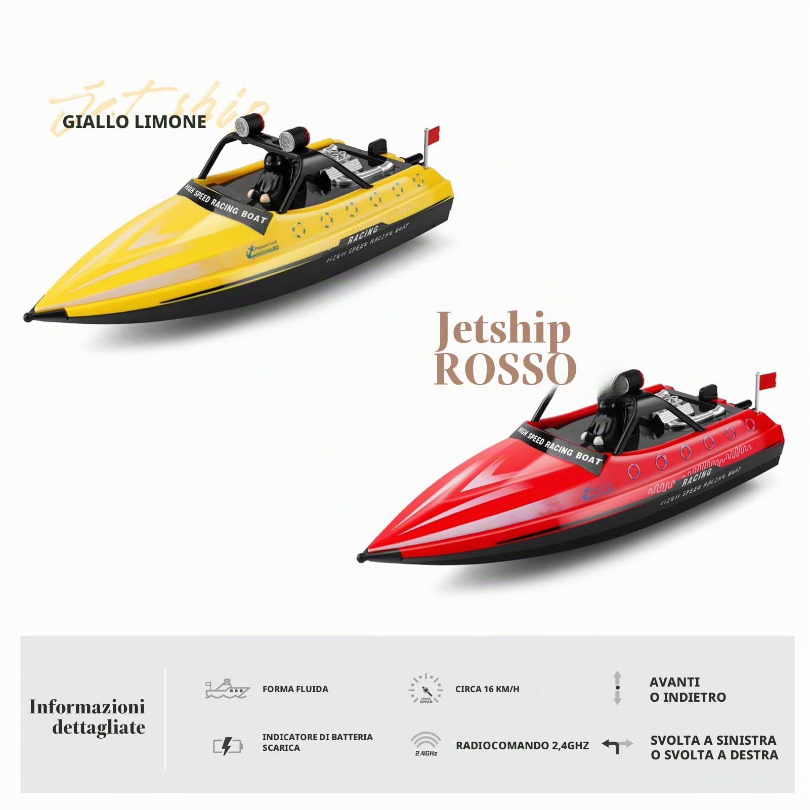 Goolsky Barca RC, 2,4 GHz telecomando barche RC jetboat 16 km/h RC barca con custodia pacchetto