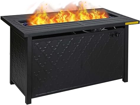 Gas Fire Pit Table 45 inch 50,000 BTU Square Outdoor Propane Fire Table Fireplace for Patio Garden Camping Outdoor Heating with Blue Fire Glass
