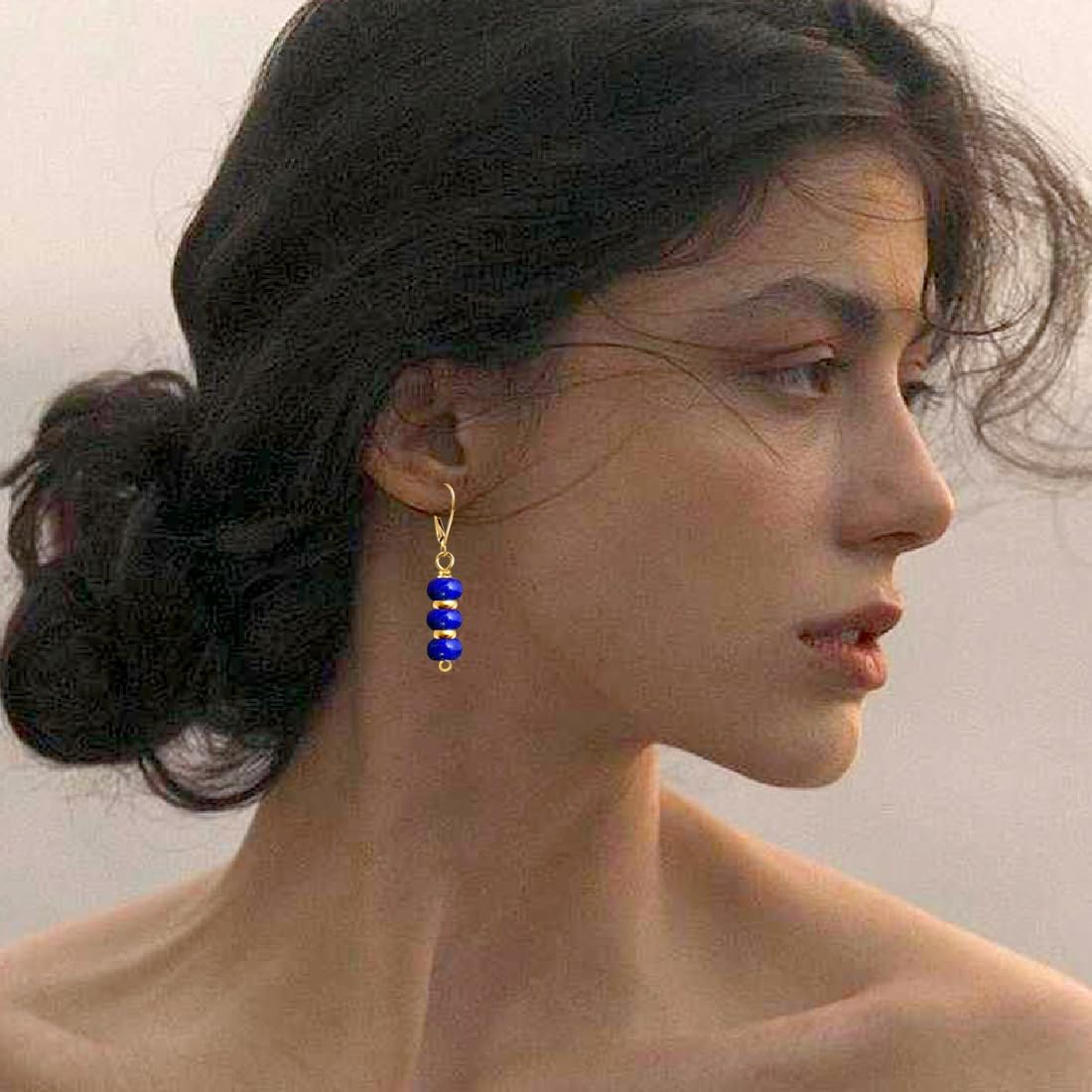 Natural Three Stone Dish Bead Dangle Earrings,14K Yellow Gold Real Quartz Crystal Gemstone Drop Earrings Beading Jewelry for Women - Image 3