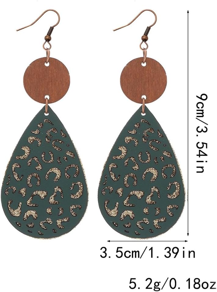 Boho Vintage Wooden Leather Round Geometric Earrings Retro Hollow Out Circle Waterdrop Earrings Lightweight Statement Jewelry Suitable for Women - Image 2