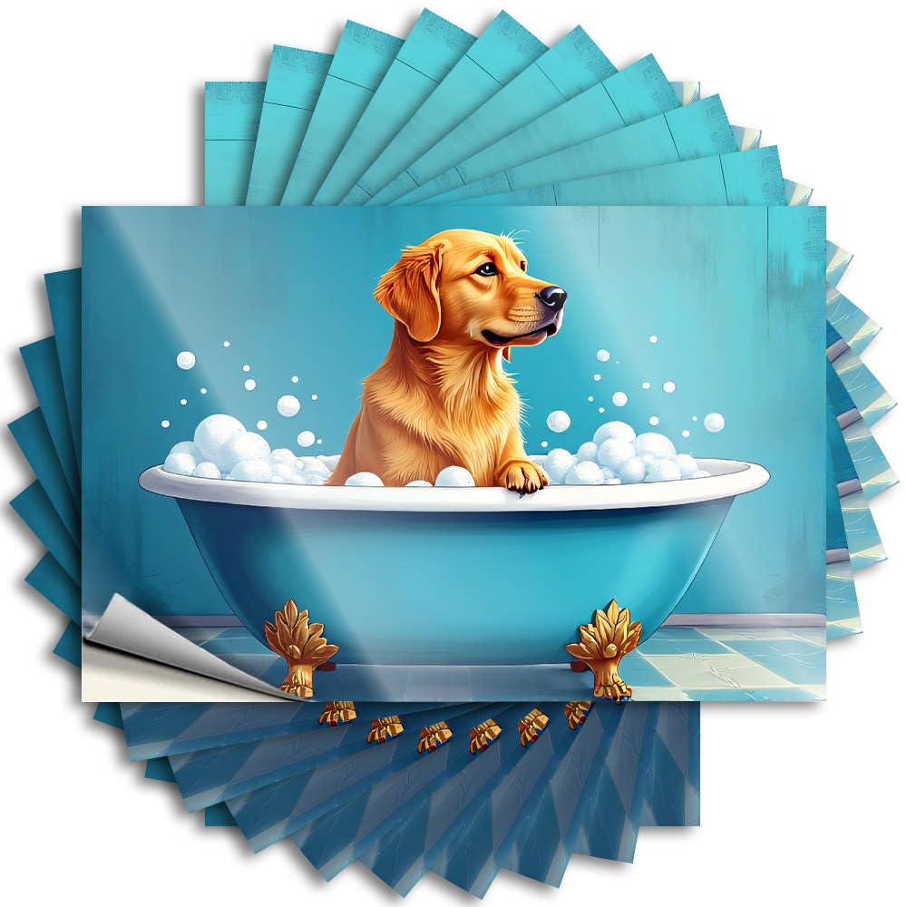 Decal Mens Vinyl Sticker | Golden Retriever Enjoying A Bubble Bath. Cozy for Math Use(8X12CM)