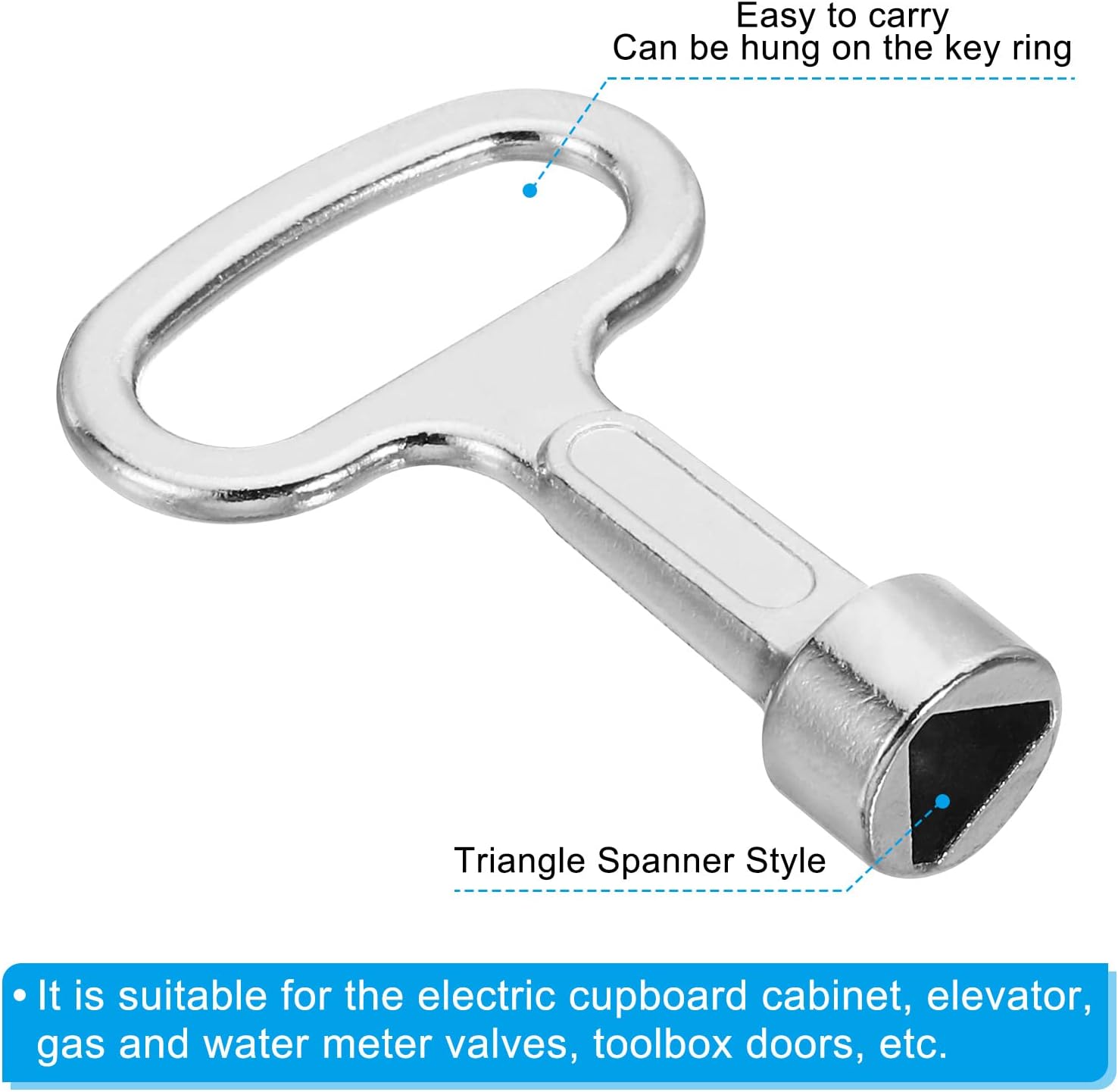PATIKIL 8mm 9mm Triangle Socket Spanner Key, 1 Set/2Pcs Electrical Cabinet Gas Water Meter Key for Elevator Emergency Lift Door Triangle Panel Lock, Silver