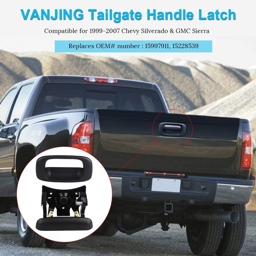 VANJING Compatible with Tailgate Handle Latch Bezel Trim with Clips Chevrolet GMC Silverado,Sierra 1500,1500HD,2500,2500HD,3500 Classic 1999-2007 Pickup-Replaces 15997911, 15228539, 15228541
