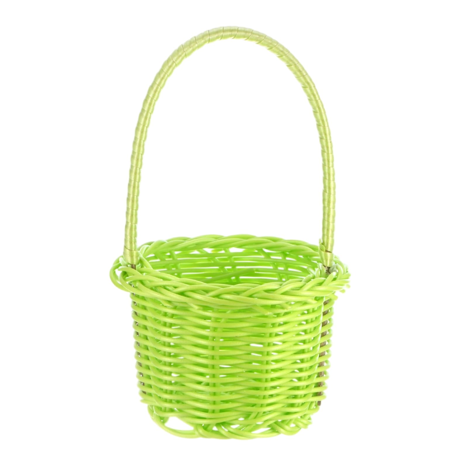 M METERXITY 1-Pack Mini Woven Baskets with Handles, 2.36 x 3.54 x 5.71 Inch Plastic Mini Flower Baskets with Handles for Craft/Birthday/Party/Wedding [Green]