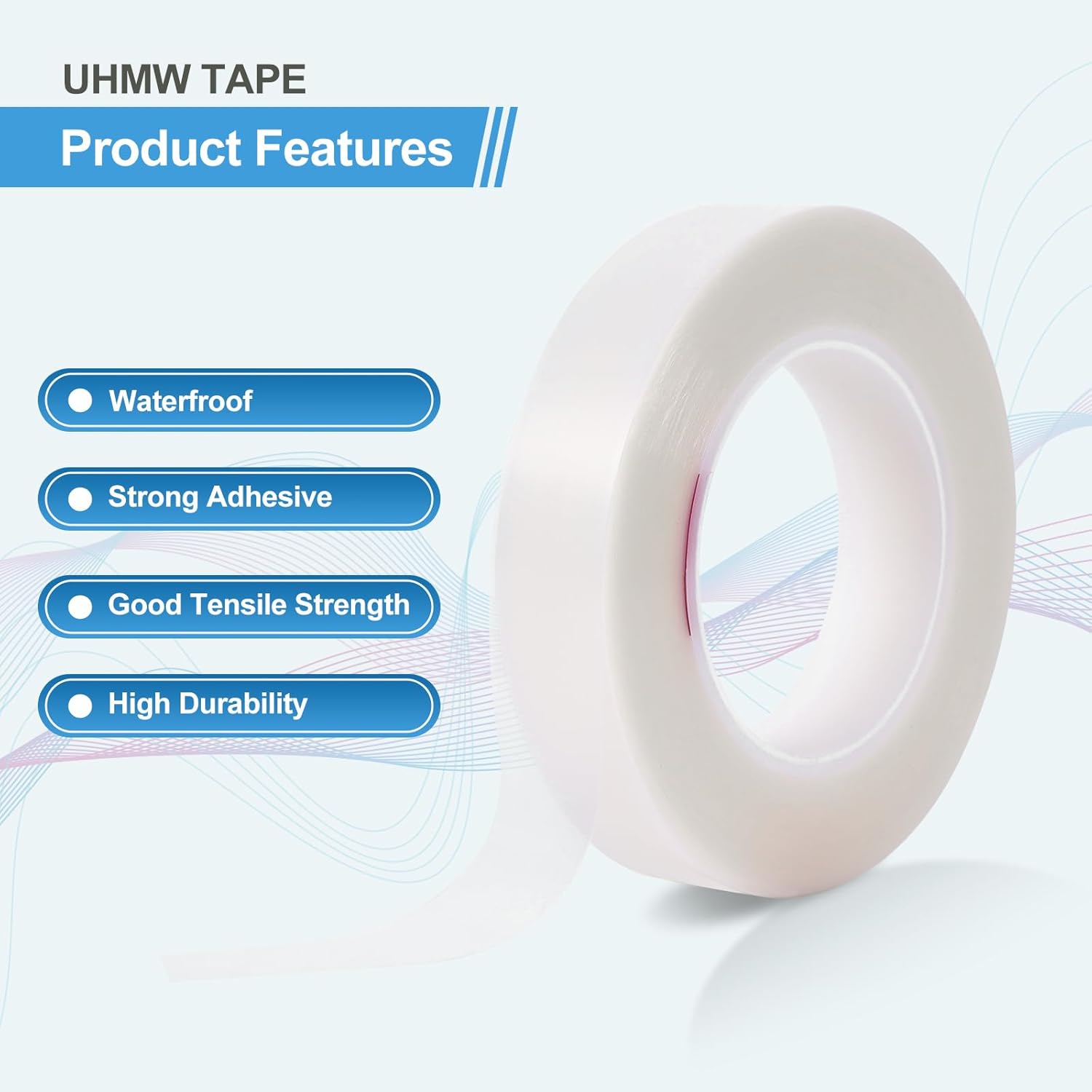 KitchenRaku UHMW (Ultra-high Molecular Weight) Polyethylene Tape, Low Friction Tape Noise Reduce & Surface Protect, Anti Squeak Tape for Wood, Drawers, Cabinets, Curtains (Translucent, 1" x 36Yds)