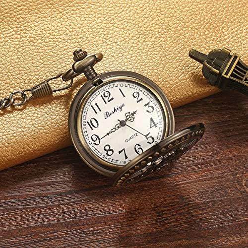 Boshiya Design Pocket Watch Chain Quartz Movement Arabic Numerals Half Hunter For Train Scout (Classic Hollow Section - Train) #TOP2