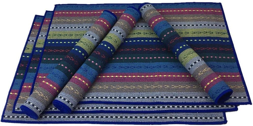 Miniatura 3 de WAZAIGUR Juego de 6 manteles individuales tejidos a mano con 100 % algodón, coloridos manteles individuales trenzados, acanalados, duraderos, con