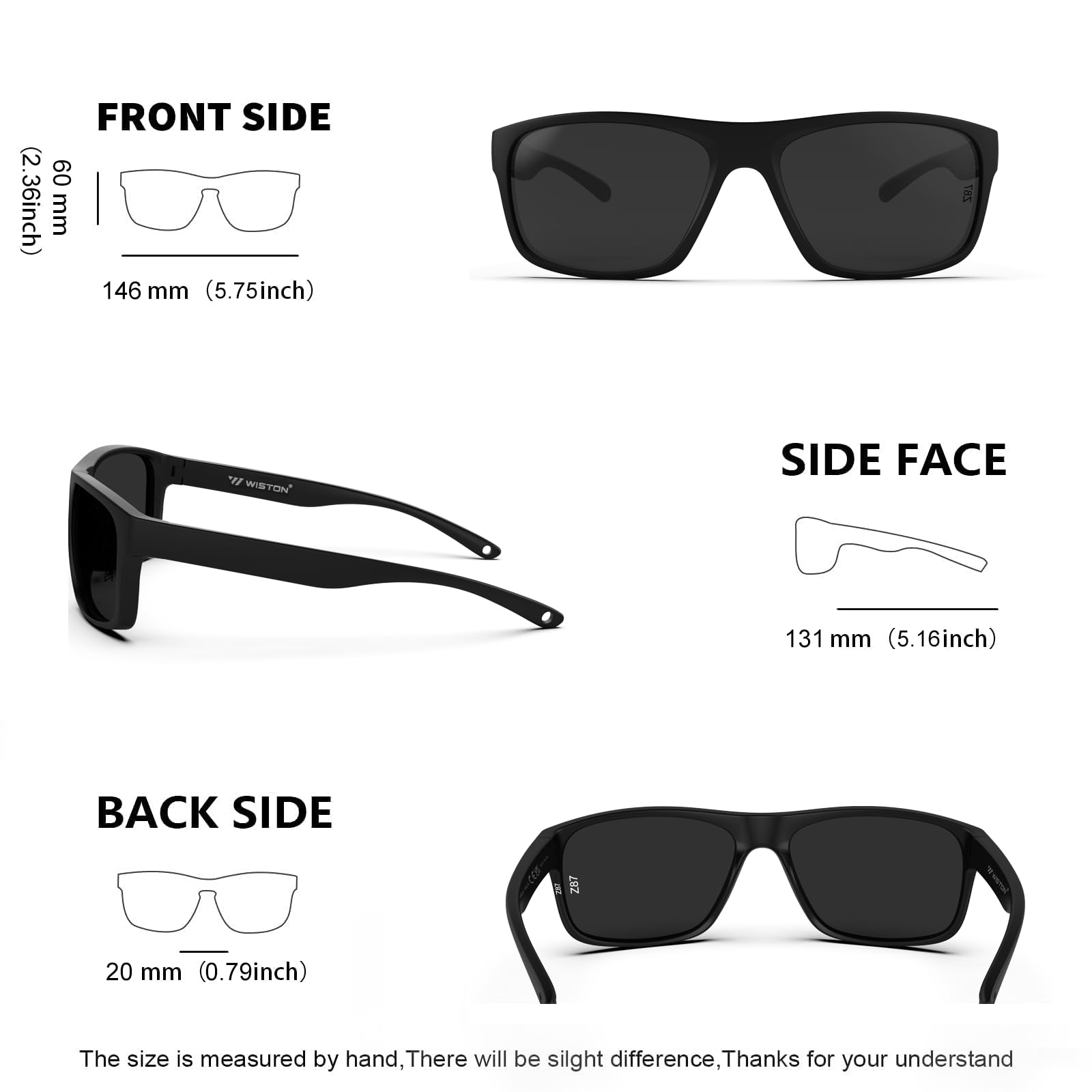WISTON Z87 Okulary przeciwsłoneczne dla mężczyzn i kobiet –146 mm szerokość przednia owijane okulary ochronne UV400 TR90 sportowe prostokątne oprawki Z8247