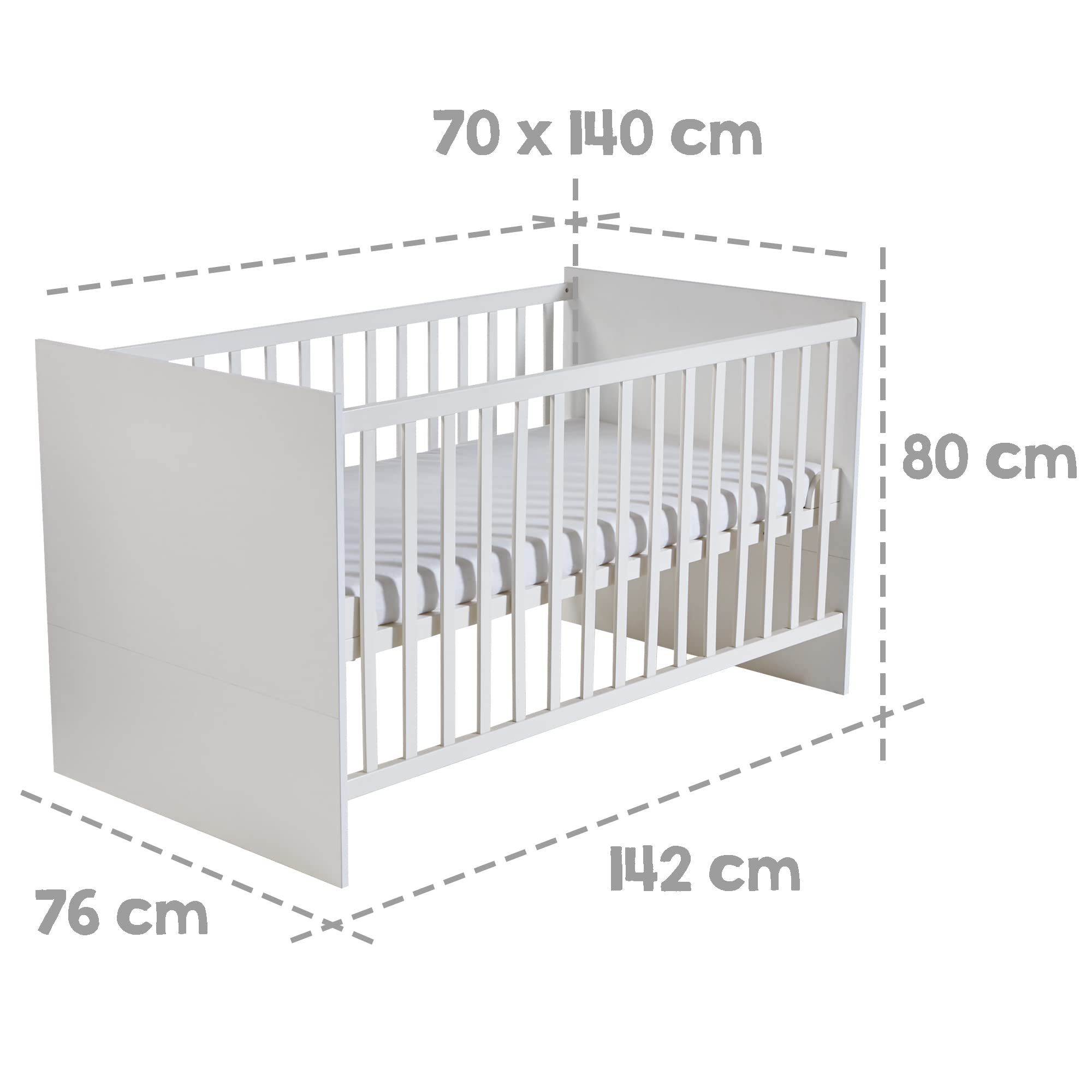 roba Babymöbel Maren - Lot de 2 pièces - Lit d'enfant 70 x 140 cm transformable + commode à langer - Blanc