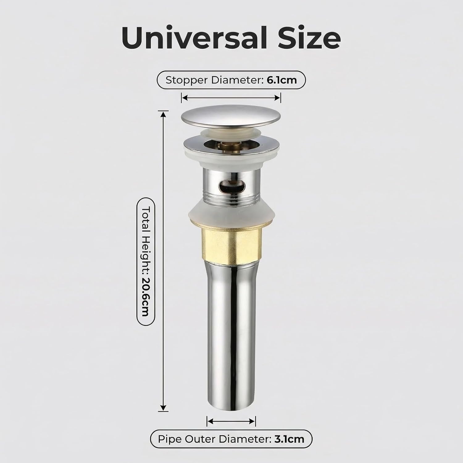 Bathroom Sink Drain, Drain Stopper Bathroom Sink with Overflow, Assembly with Detachable Strainer Basket, Built in Anti Clogging Pop Up Drain Strainer, Stainless Steel Polishing 1Pcs