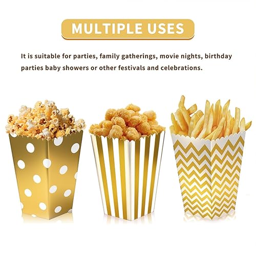 Miniatura 5 de Cajas de palomitas de maíz, 36 unidades de cartón dorado para palomitas de maíz, pequeños recipientes para dulces para niños, bodas, Navidad,