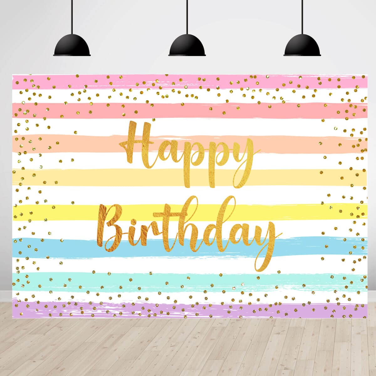 Rainbow Stripes Happy Birthday Backdrops for Girls Kids Watercolor ...