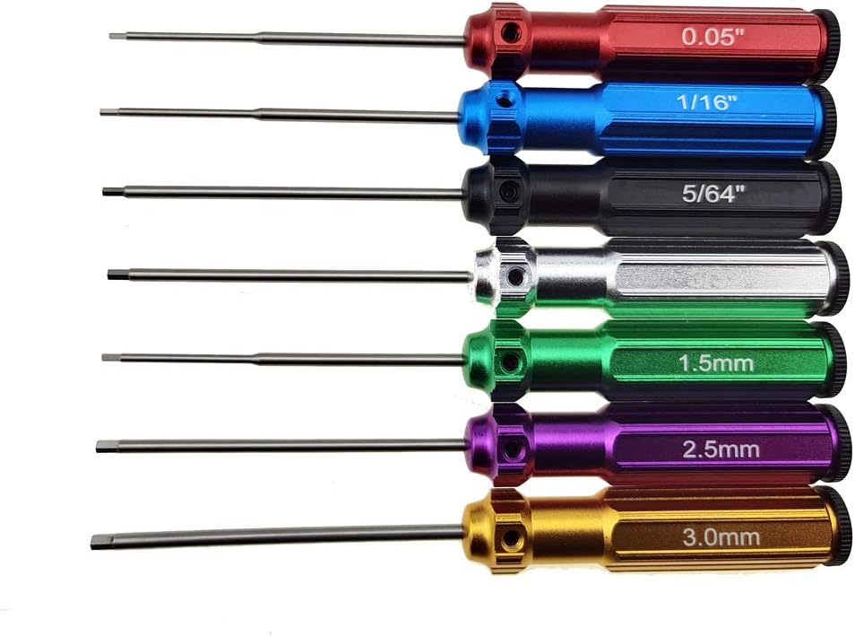 HUWAIMI 6 Color/7 Color Hex Wrencher Hex screwdriver for RC CAR,HELICOPTER,Remote Control Car/airplane,0.05IN-1/16IN-3/32IN-5/64IN-1.5MM-2.5MM-3.0MM(New Upgrade) (7 color White Steel（HSS）)
