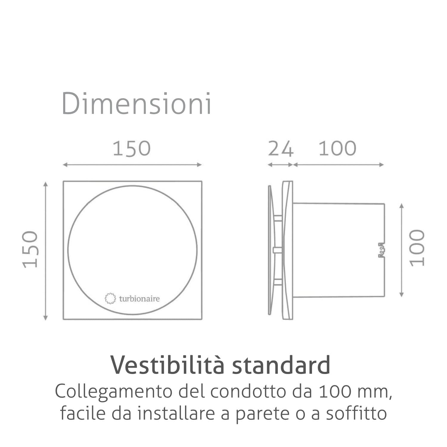 Turbionaire MIO 100 LL-SC Aspiratore Bagno Cromato, 100mm, Motore con cuscinetti a sfera, Silenzioso, Valvola di Non Ritorno, Protezione IPX4, Ideale per uso intensivo