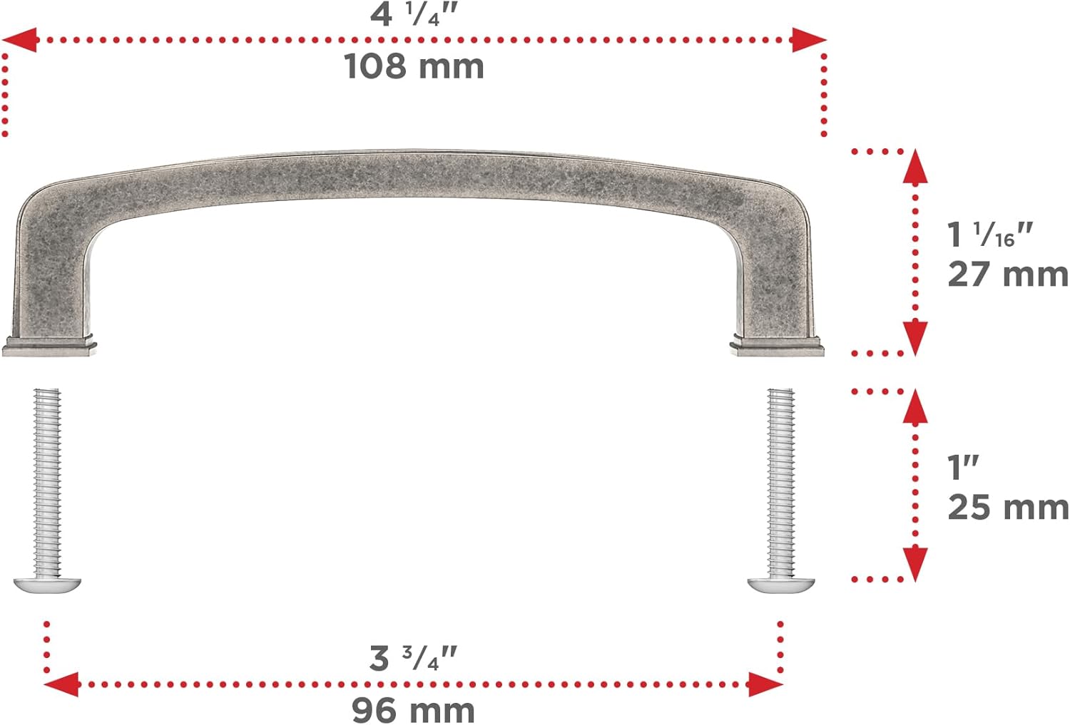 Richelieu Hardware BP81092142 Charlemagne Collection 3 3/4-inch (96 mm) Center-to-Center Pewter Transitional Cabinet and Drawer Pull Handle for Kitchen, Bathroom, and Furniture