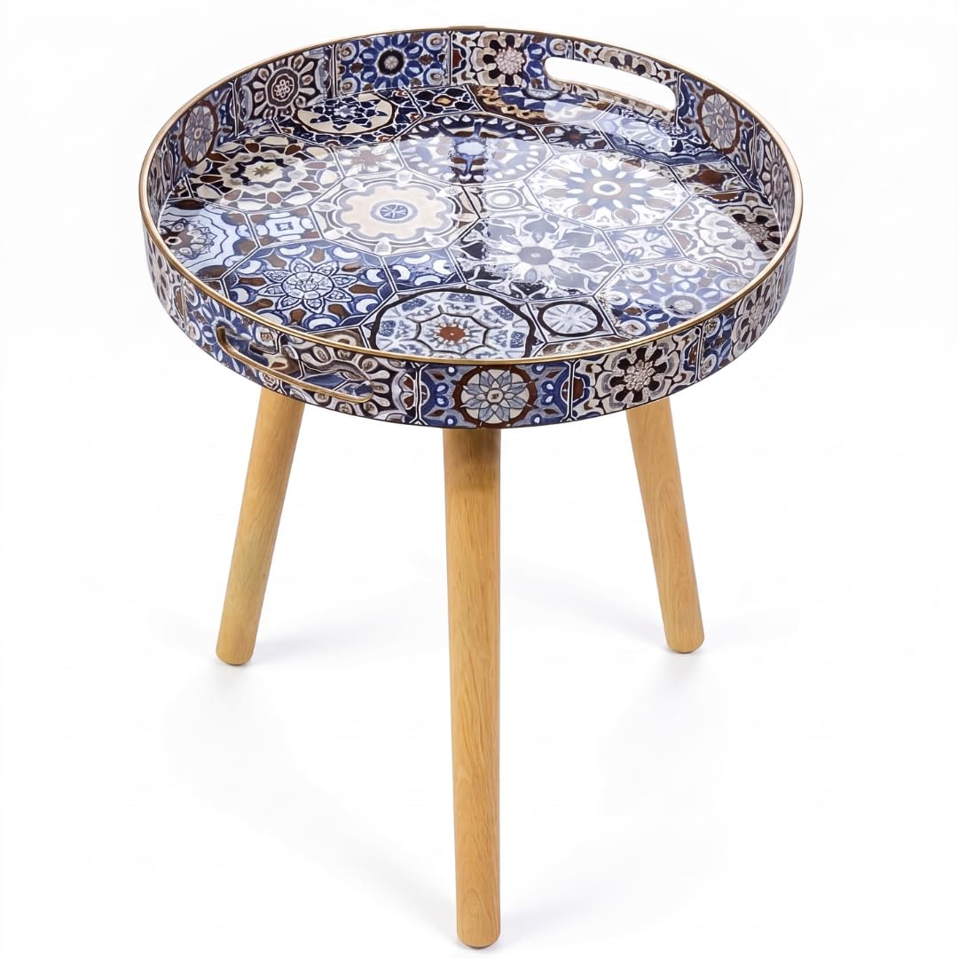 Heaven4you Round Side Table 38cm Mandala Pattern Wooden Legs Small Spaces — image 1