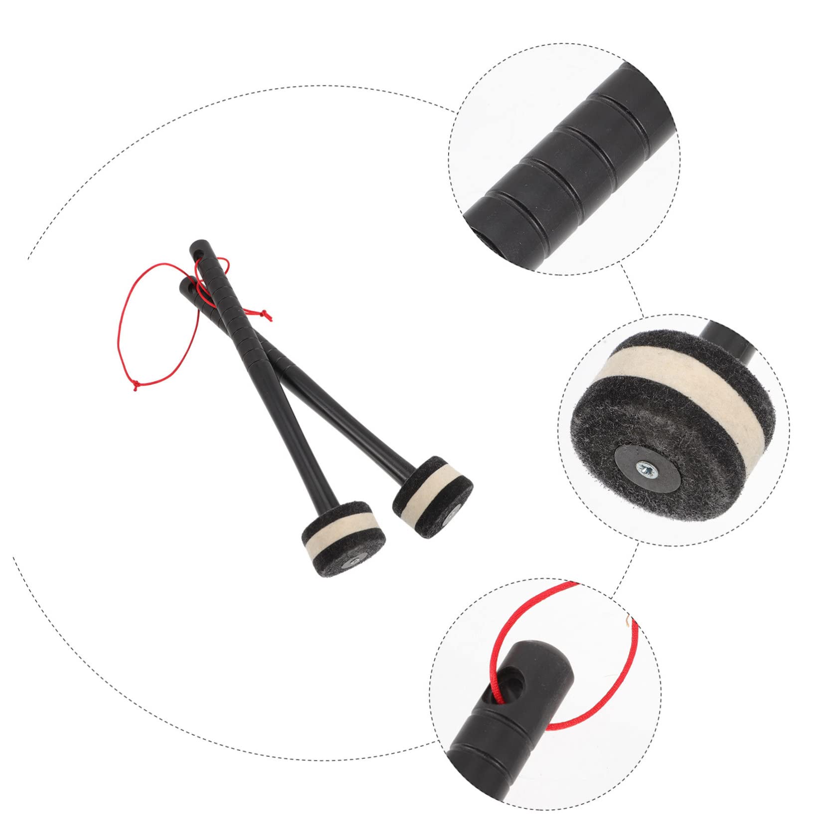 HEMOTON Baquetas Xilofono Fieltro 2 Pares Baqueta De Percusión Instrumentos Musicales Baquetas De Bombo Instrumento De Percusión Suministros De Palillo Práctico Bajo Tenor Black Sintió