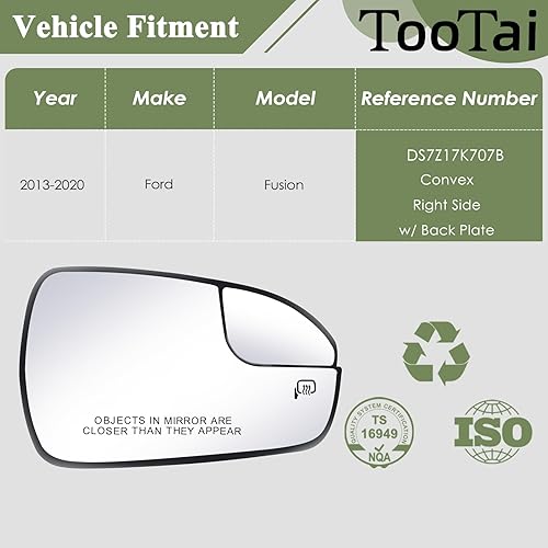 Miniatura 2 de Espejo lateral del pasajero compatible con Ford Fusion 2013-2020, calefactable, placa trasera, sin detección de punto ciego