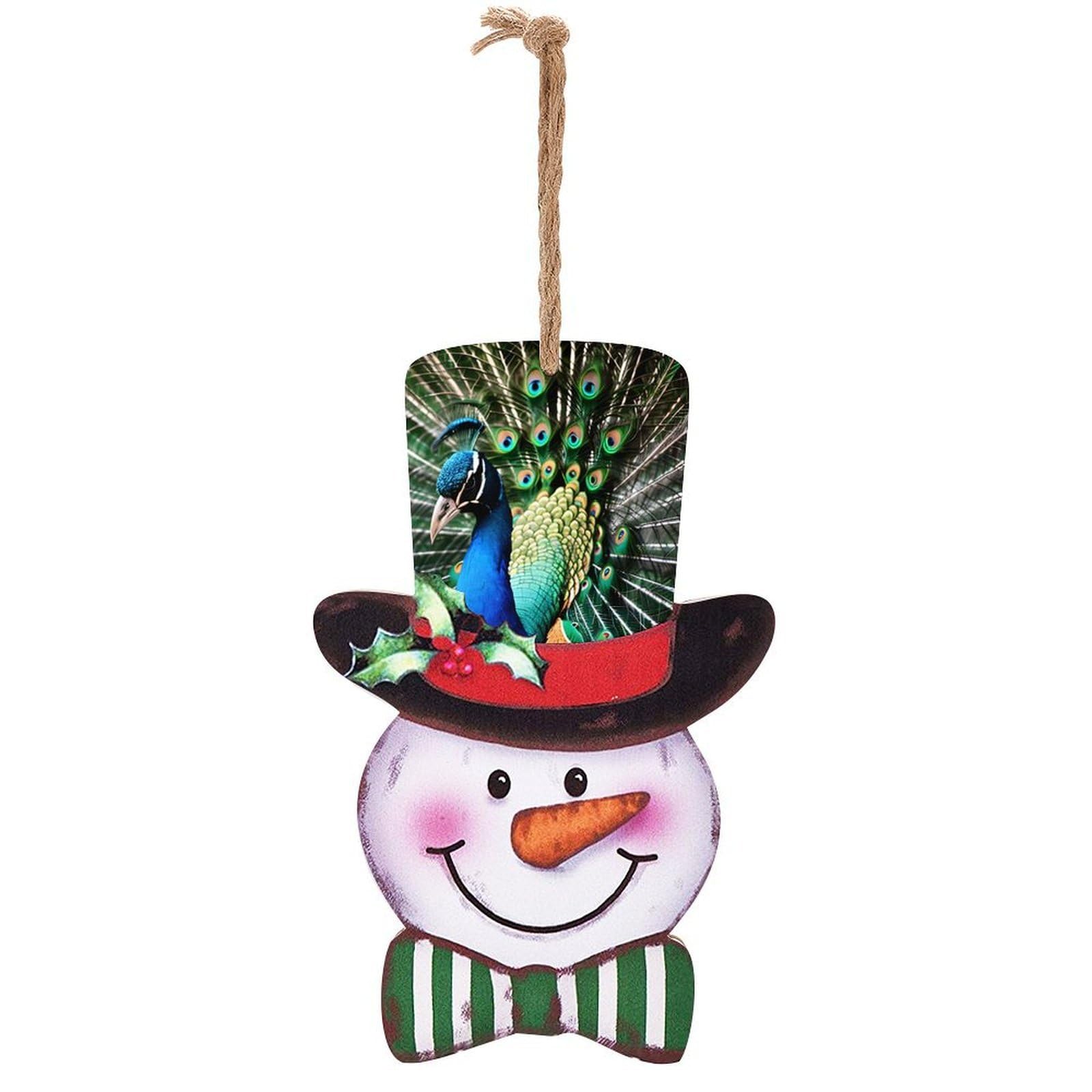 Peacock Snowman Decor Christmas Snowmans Hanging Decors Wooden Exquisite Holiday Decoration Sign for Home Window Wall Farmhouse Indoor Outdoo