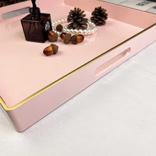 Miniatura 32 de Bandeja de servir rosa con asas, bandeja decorativa rectangular para mesa de café, bandeja otomana de plástico para sala de estar, baño, mesa
