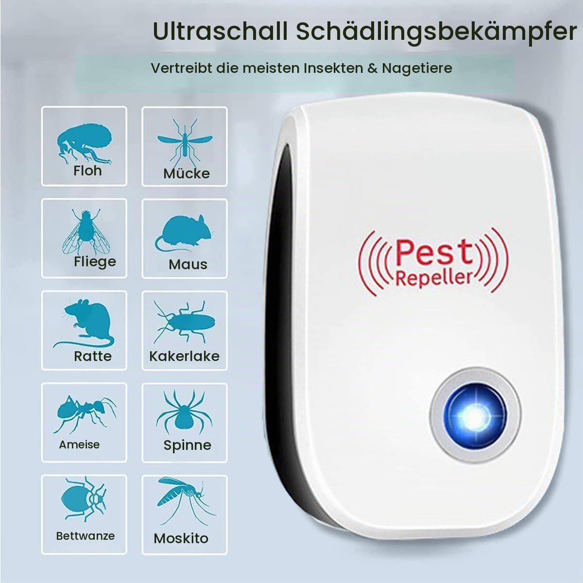 BugShield | Ultraschall Gegen Milben, Flöhe, Bettwanzen Mücken Spinnen Ultraschall Schädlingsbekämpfer Für Schlafzimmer (2Stück)