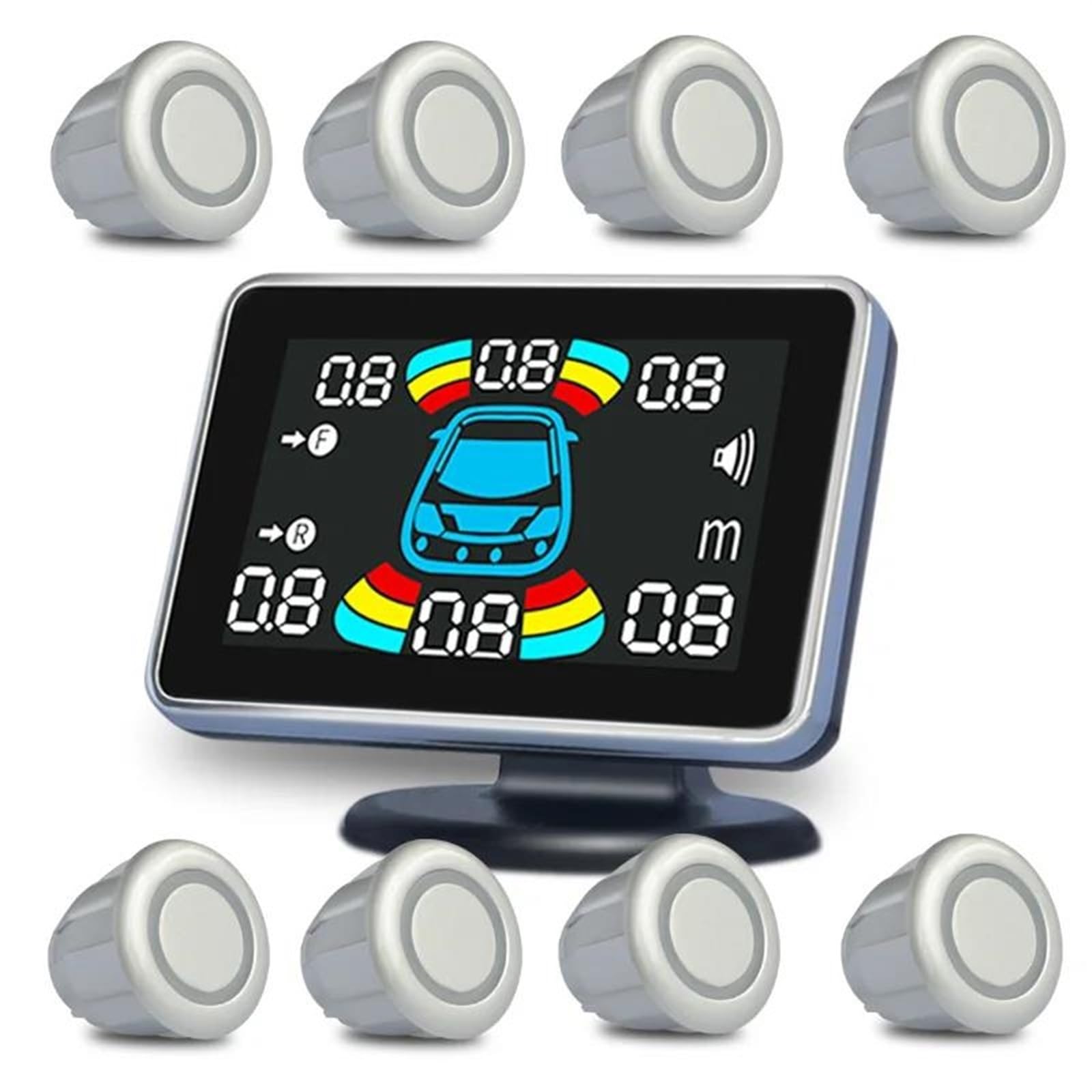 8 Capteur De Stationnement Voiture Automobile Radar De Recul Électronique Détecteur Automatique Arrière Kit D'assistance De Recul Buzzer Capteur Aide Au Stationnement(Argent)