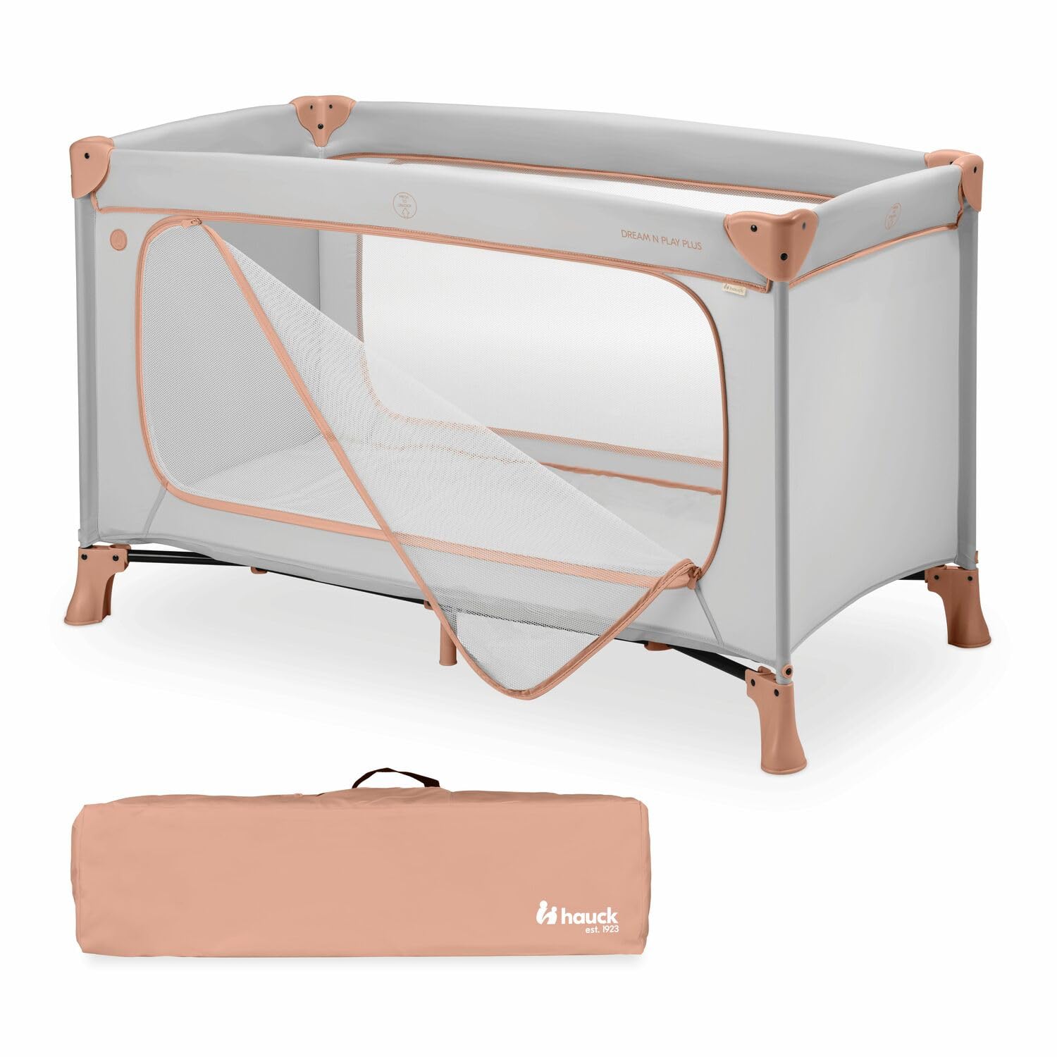 hauck Lettino Da Viaggio Dream N Play Plus - Culla Neonato Da 0 Mesi Fino a 15kg - Letto Pieghevole 120x60cm, Con Borsa - Box Bambini Con Apertura, Compatto - Dusty Cork