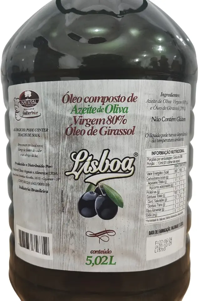 Azeite de Oliva Virgem 80% Nacional 5 Litros Restaurantes Pizzarias Qualidade Premium Lisboa