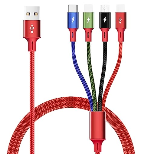 Multi Charger Cable [3.5A 1.8M] 4 in 1 Nylon Braided USB Charging Cable Multiple Fast USB Cable with Micro USB/Type C/iP Ports for iPhone 17/16/15/14/13/12/11/Xs/X,Android Galaxy,Huawei,Nexus,Nokia,LG