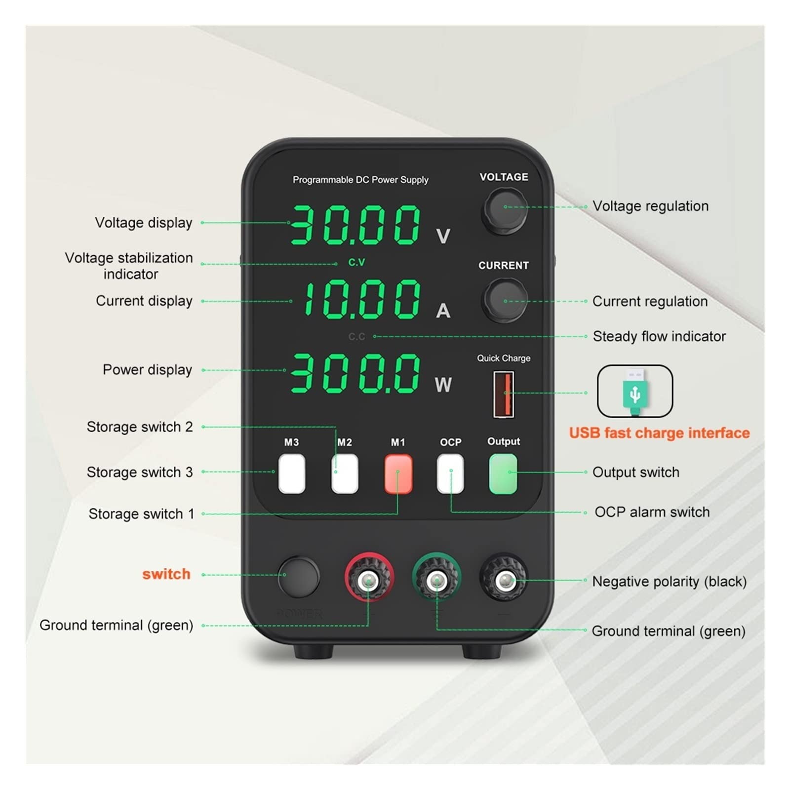 Fuente de alimentación de CC Ajustable, 30V, 10A, 60V, 5A, Fuente de alimentación de Banco de Laboratorio, Interruptor regulador de Voltaje de Fuente de alimentación estabilizada(APS1602H)