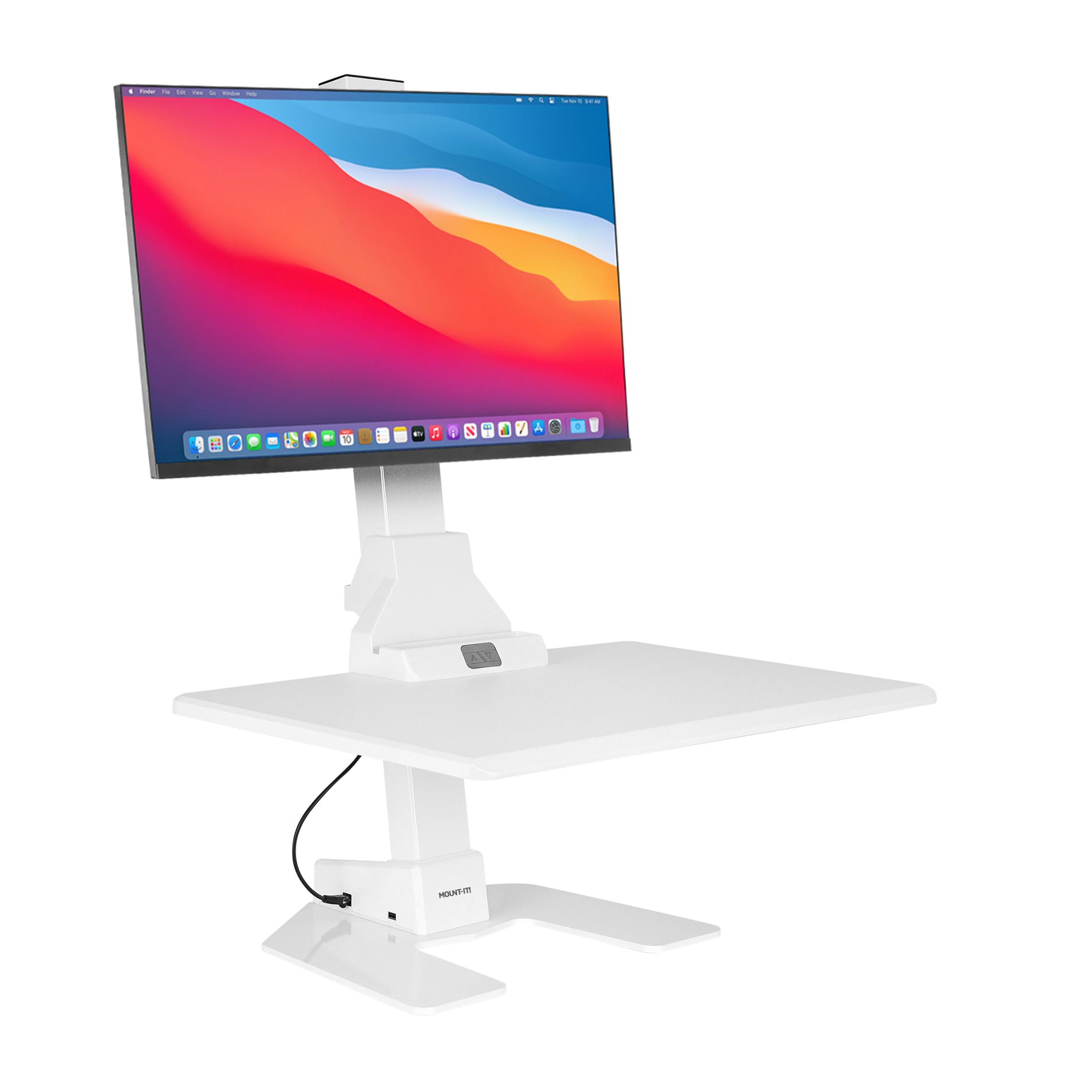 Mount-It! Electric Standing Desk Converter, Adjustable Tabletop Sit Stand Desk Riser with Single Monitor Mount for Monitors up to 32", Freestanding 28