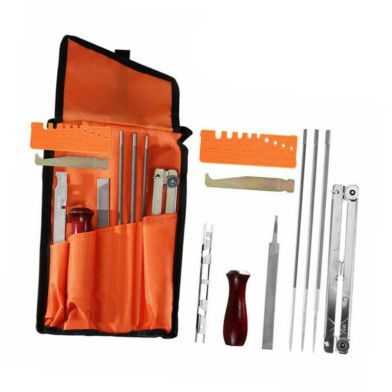 Kit D’affûtage de Tronçonneuse 10 Pièces en Métal Orange
