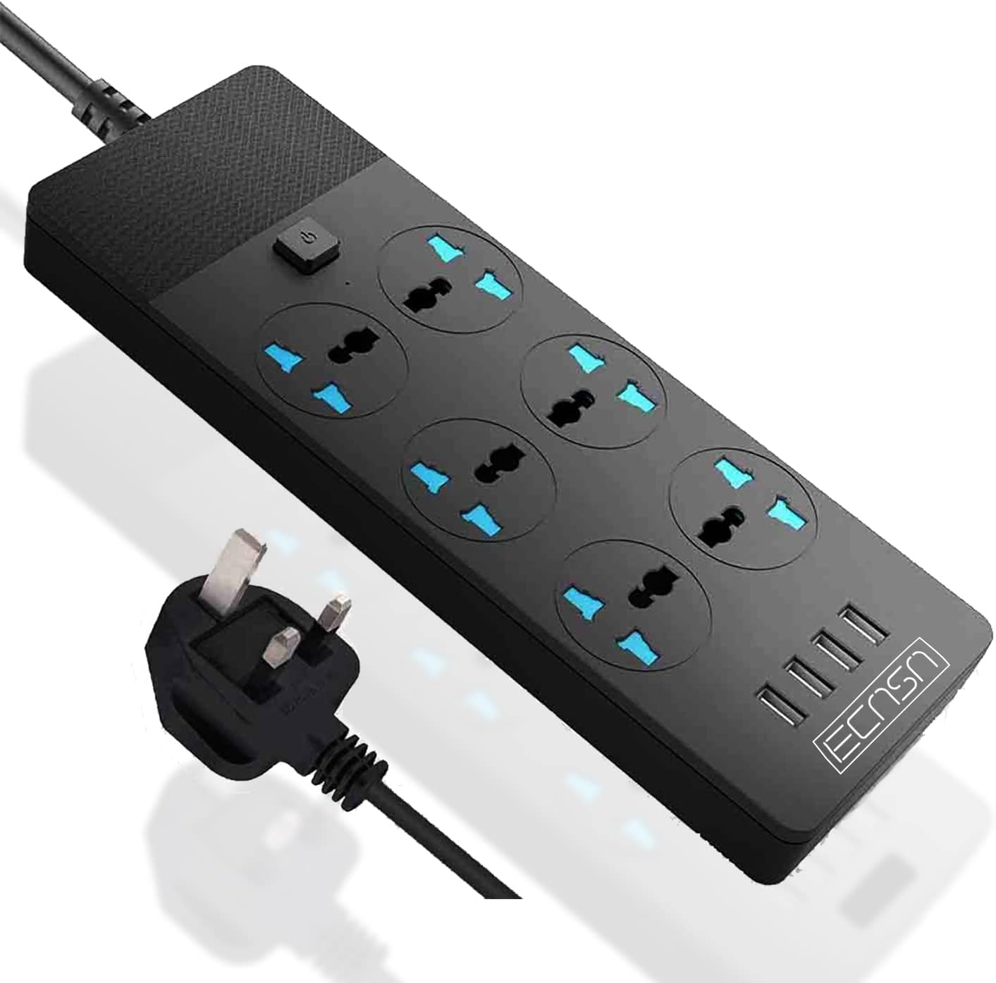 ECASA™ Power Extension with 4 USB Ports, 6 Outlets Surge Protector with Power Button, Slim Design Black Color Power Extension 2M ECASA™ Power Extension with 4 USB Ports, 6 Outlets Surge Protector with Power Button, Slim Design Black Color Power Extension 2M