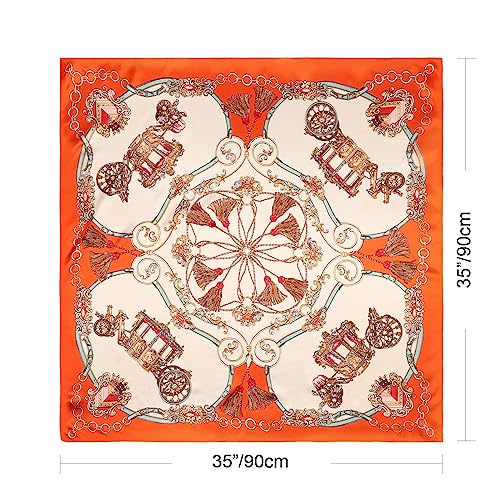 Image of DRESHOW 35 inch Large Square Satin Head Scarf - 4Pcs Silk Accessories Classic Patterned Squares Beach Bandanas for Women