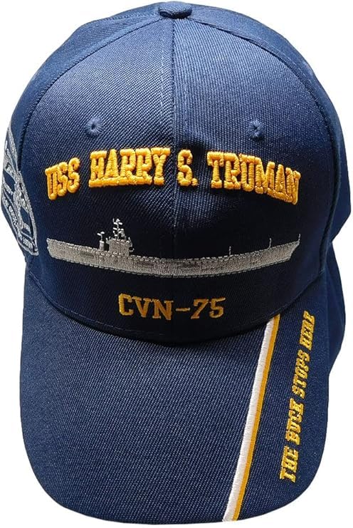 Flakita's Novelties United States USS Harry S. Truman CVN-75 The Buck Stops Here Shadow Acrylic Adjustable Embroidered Cap Hat Blue