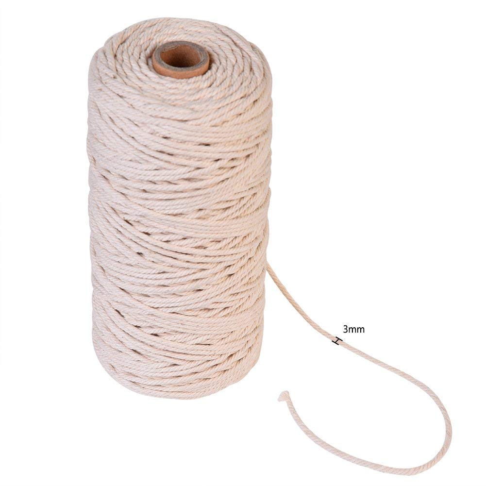 Cotton Cord, lineEUbea DIY Handmade Cotton Tying Thread Cord Rope Wall Hanging Plant Hanger Craft Making Knitting Cord for Arts Crafts DIY Decoration Gift Wrapping, 3mm x 200m