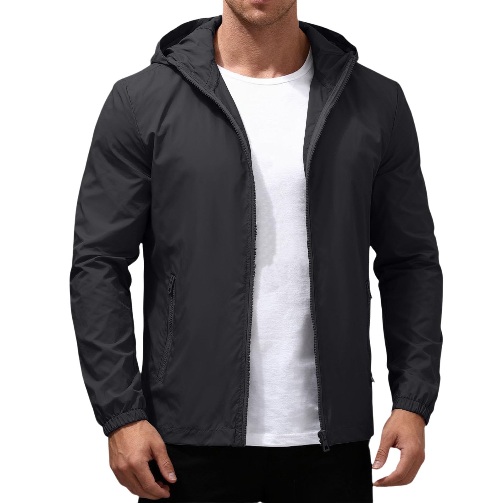 Generisch Regenjacke Herren Wasserdicht Regenmantel Atmungsaktiv Outdoor Hoodie Jacke Herren übergangsjacke Windjacke Fahrrad Windbreaker Leichte Freizeitjacke für Wandern Fischen Camping Outdoor