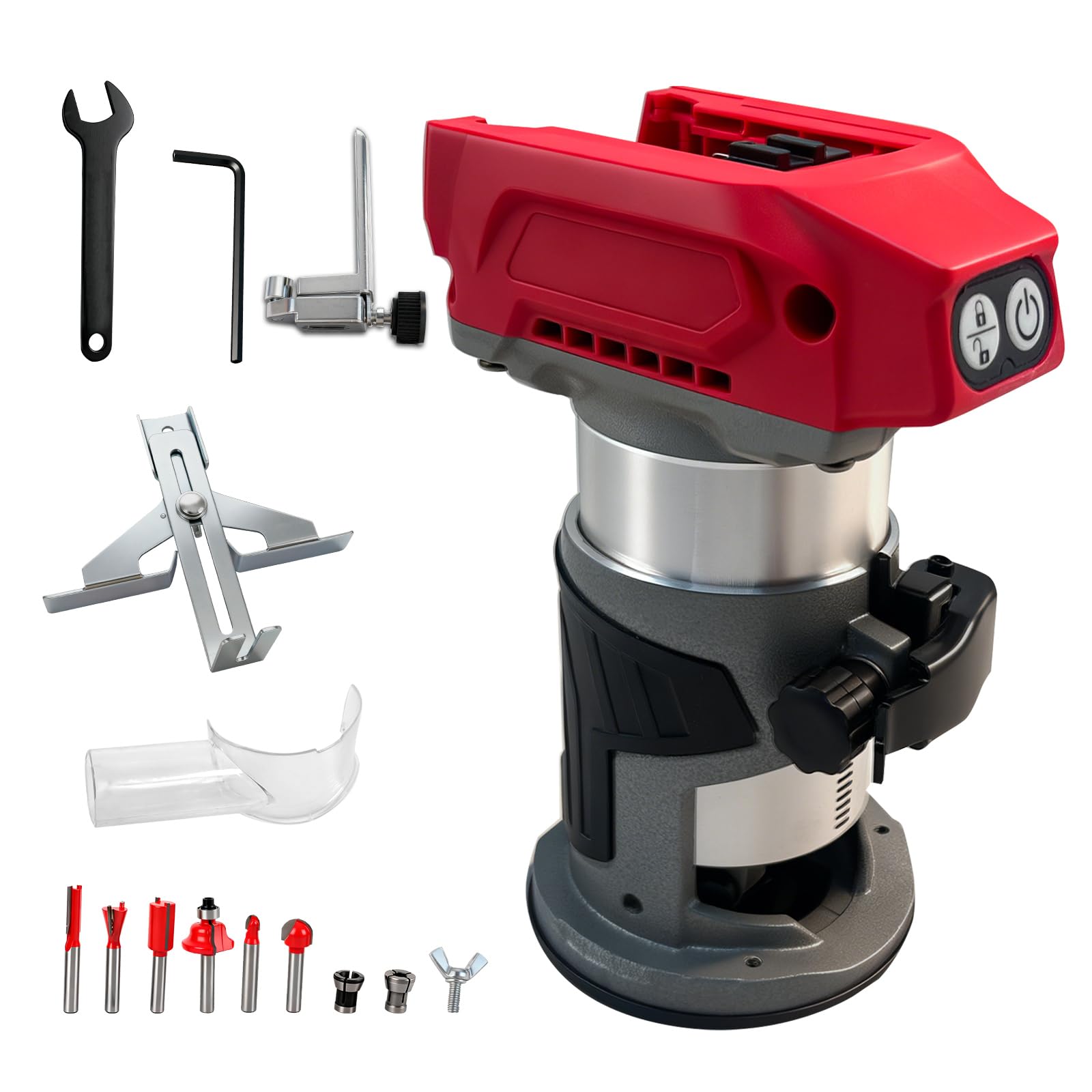 Défonceuse sans fil 800W pour batterie Milwaukee M18 18V, base en aluminium, défonceuse sans balais à 30000 tr/min avec 5 vitesses variables, défonceuse à main pour travail du bois, rainurage