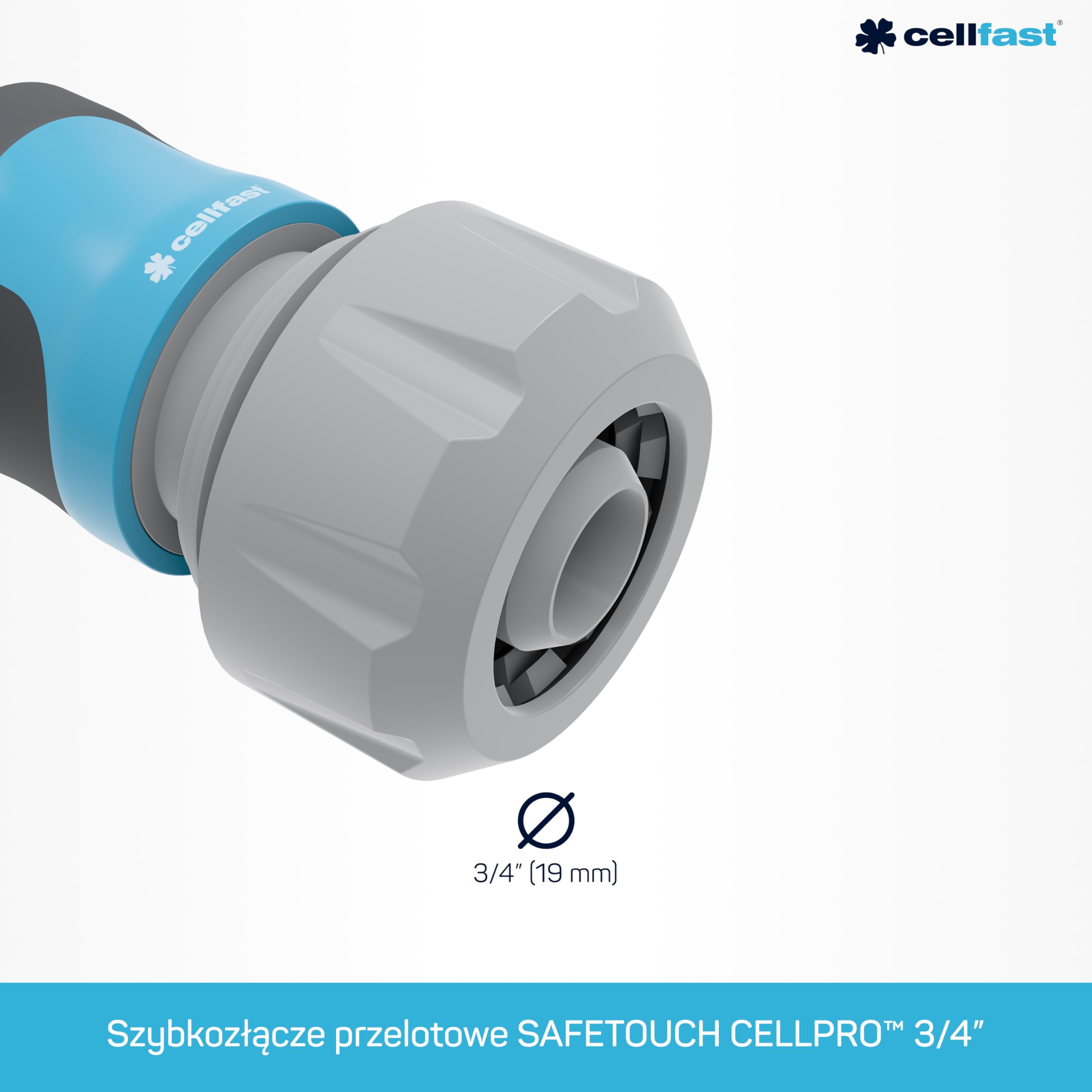 Cellfast Szybkozłącze - przelot SAFETOUCH IDEAL™ 3/4", Tworzywo PC/ABS, Trzy zaciski, 5-637