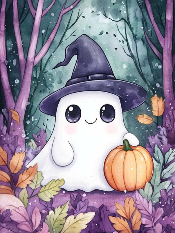 Bimkole 5D Diamond Art Kits for Adults Ghost Halloween, DIY Full Drill Rhinestone Embroidery Set Paint with Diamonds Art Pumpkins by Number Kits Cross Stitch Home Wall Craft Decoration 30x40 cm