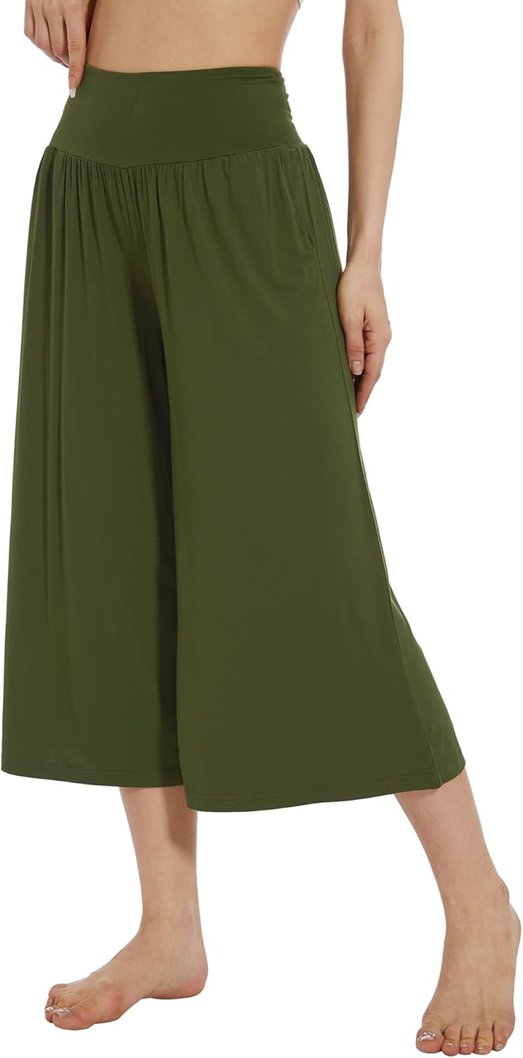 WiWi Women's Wide Leg Capri Pants Viscose from Bamboo Palazzo Lounge Bottoms with Pockets High Waist Pajama Bottom S-XXL - Image 2