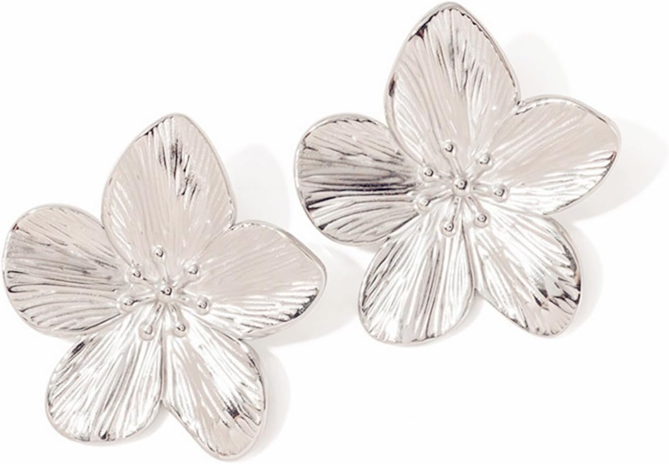 Gold Plated Flower Earrings Chunky Vintage Statement Big Daisy Camellia Gardenia Flowers Chic Metal Floral Stud Earrings for Women Boho Spring Summer Holiday Birthday Prom Party Trendy Jewelry