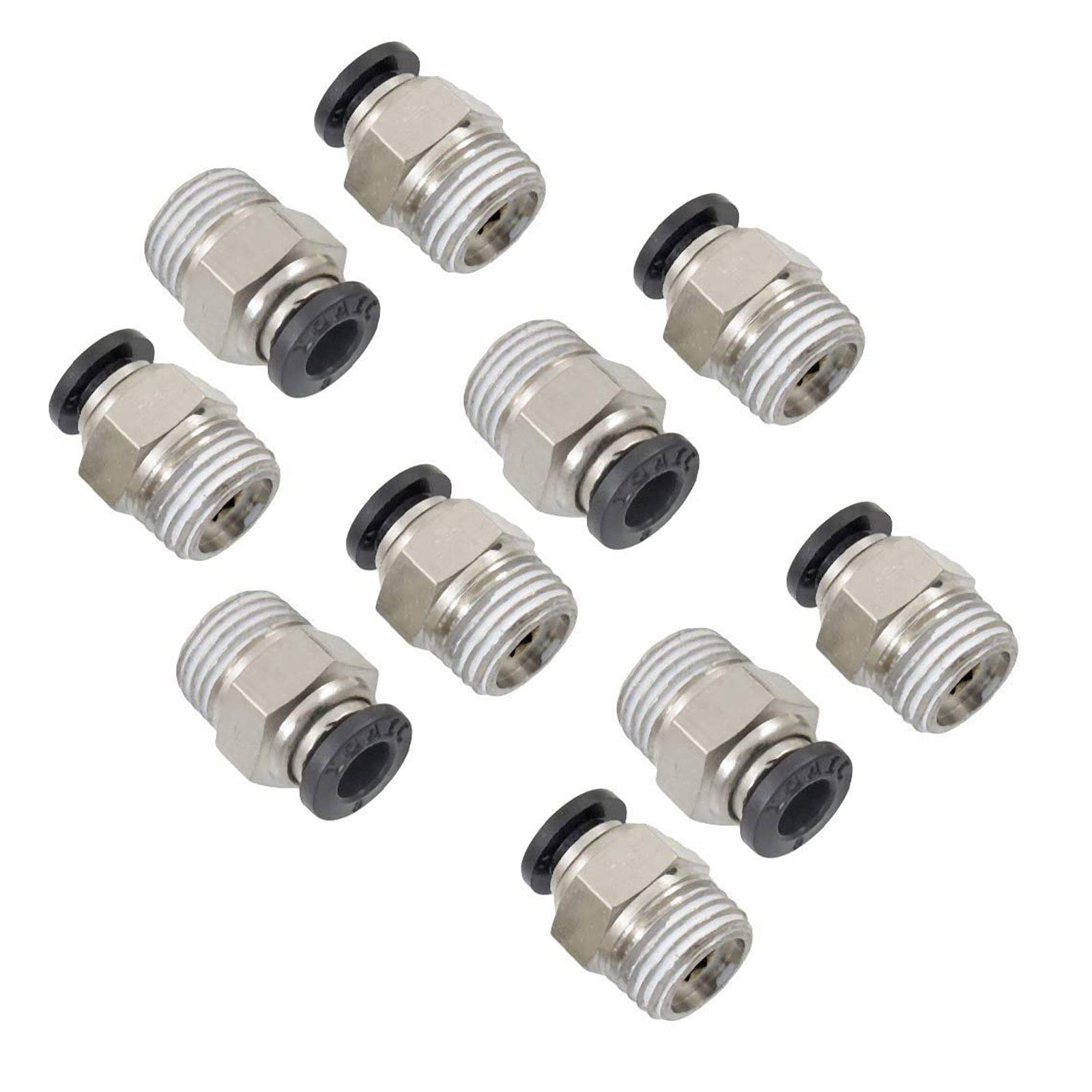 10Pcs 1/4" PT Male Thread 6mm Straight Pneumatic Push in Quick Fitting Connectors for PETF Tube