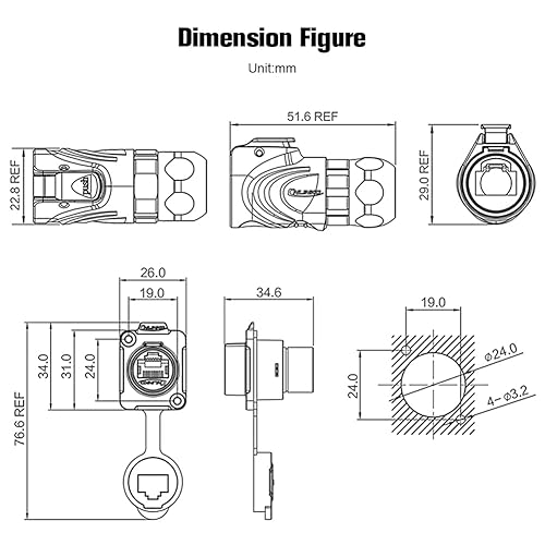 Miniatura 2 de Conector RJ45, conector circular industrial Ethernet impermeable IP67, conector de doble puerto de aviación 8P8C, conector de señal para el hogar,