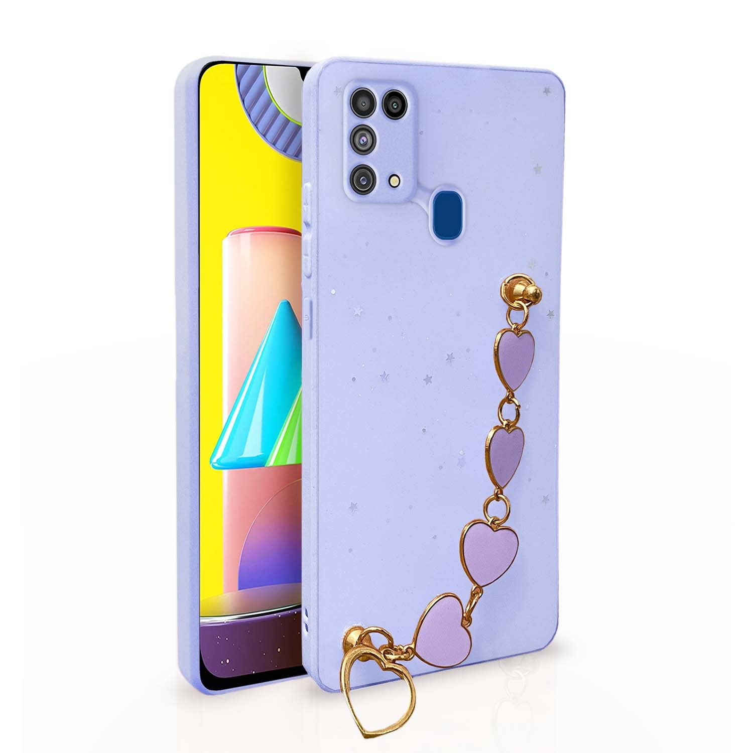 Pikkme Samsung Galaxy M31 / M31 Prime / F41 Back Cover for Girls | Heart Shaped Metal Chain Blocks | Sparkling Soft TPU | Case for Samsung Galaxy M31 / M31 Prime / F41 (Purple) (B0C2VNSBWD) Amazon Price History, Amazon Price Tracker