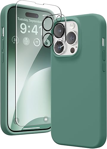 Miniatura 90 de GONEZ Funda de silicona para iPhone 14 Pro Max, compatible con MagSafe, con protector de pantalla + protector de lente de cámara, silicona líquida a