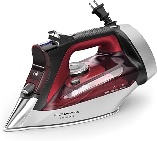 Rowenta Focus Excellence DW5433 Steam Iron - 1750W Powerful Steam Boost, Retractable Cord, Microsteam Stainless Soleplate, LED Display, Red