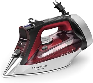 Rowenta, plancha de vapor con suela de acero inoxidable Focus Excellence para ropa, cable retráctil, más de 400 orificios de microvapor, potente vapor, visualización LED, ropa de planchado de 1750 W