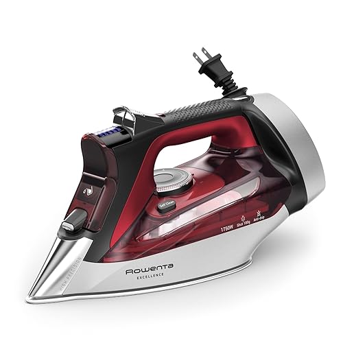 Rowenta, Iron, Focus Excellence Stainless Steel Soleplate Steam Iron for Clothes, Retractable Cord, 400+ Microsteam Holes, Powerful steam, LED Display, 1750 W Ironing Clothes, Cordreel, Red DW5433 - 1750 Watts